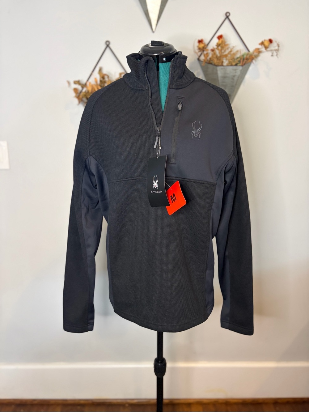 NWT Spyder Men's Black Performance Half-Zip Pullover Jacket Size Medium